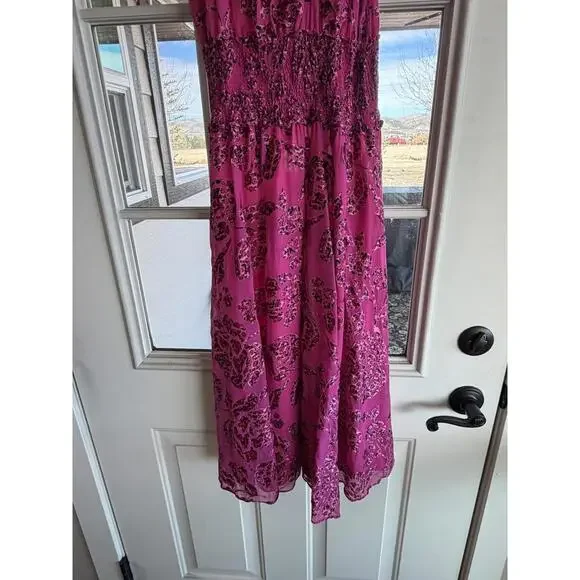 WHBM Pink Floral Applique Burnout Halter Smock-Neck Midi - Picture 11 of 11